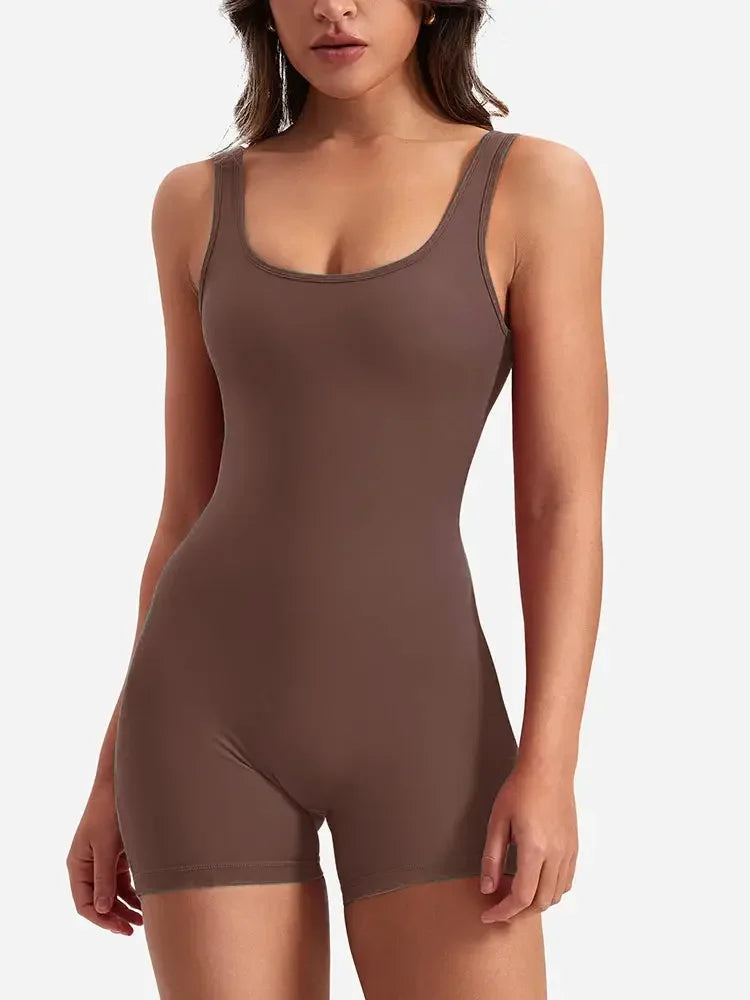 2024 Summer New Women's Yoga One Piece One Piece Vest Sleeveless One Piece Sports Shorts Fitness Sports One Piece MIRAFASH