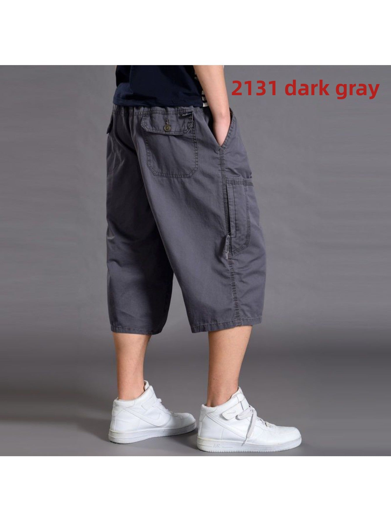 [Plus Size Cargo Shorts] Plus Size Men's Summer 3/4 Cargo Shorts | Loose Fit, Lightweight Workout Capris, Breathable Wide-Leg Casual Pants MIRAFASH