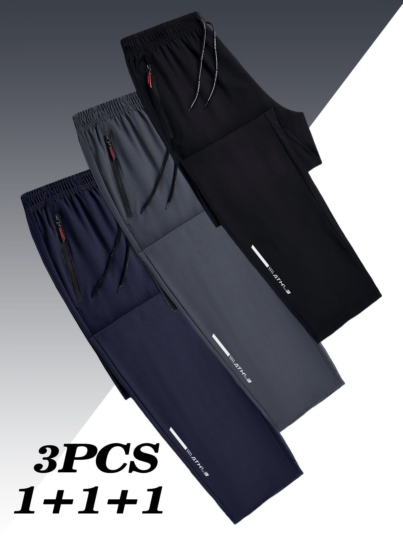[Trendy Plus Size Pants] 3-Pack Plus Size Men's Casual Pants | Slight Stretch, Regular Fit with Zipper, Woven Print Athletic Trendy Trousers for Adults, Spring/Summer MIRAFASH