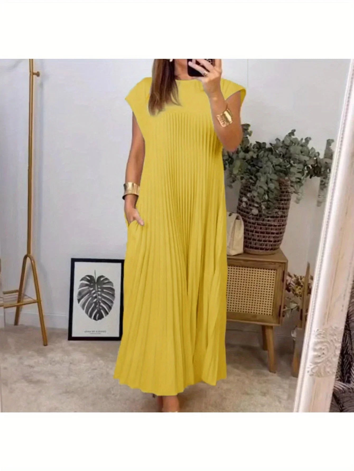 Women's Dress – Elegant Fashion European American Style, Round Neck Sleeveless Pleated Maxi Dress, Long Dress for Women, Casual Party Evening Dresses, Ladies Summer Spring Outfits MIRAFASH