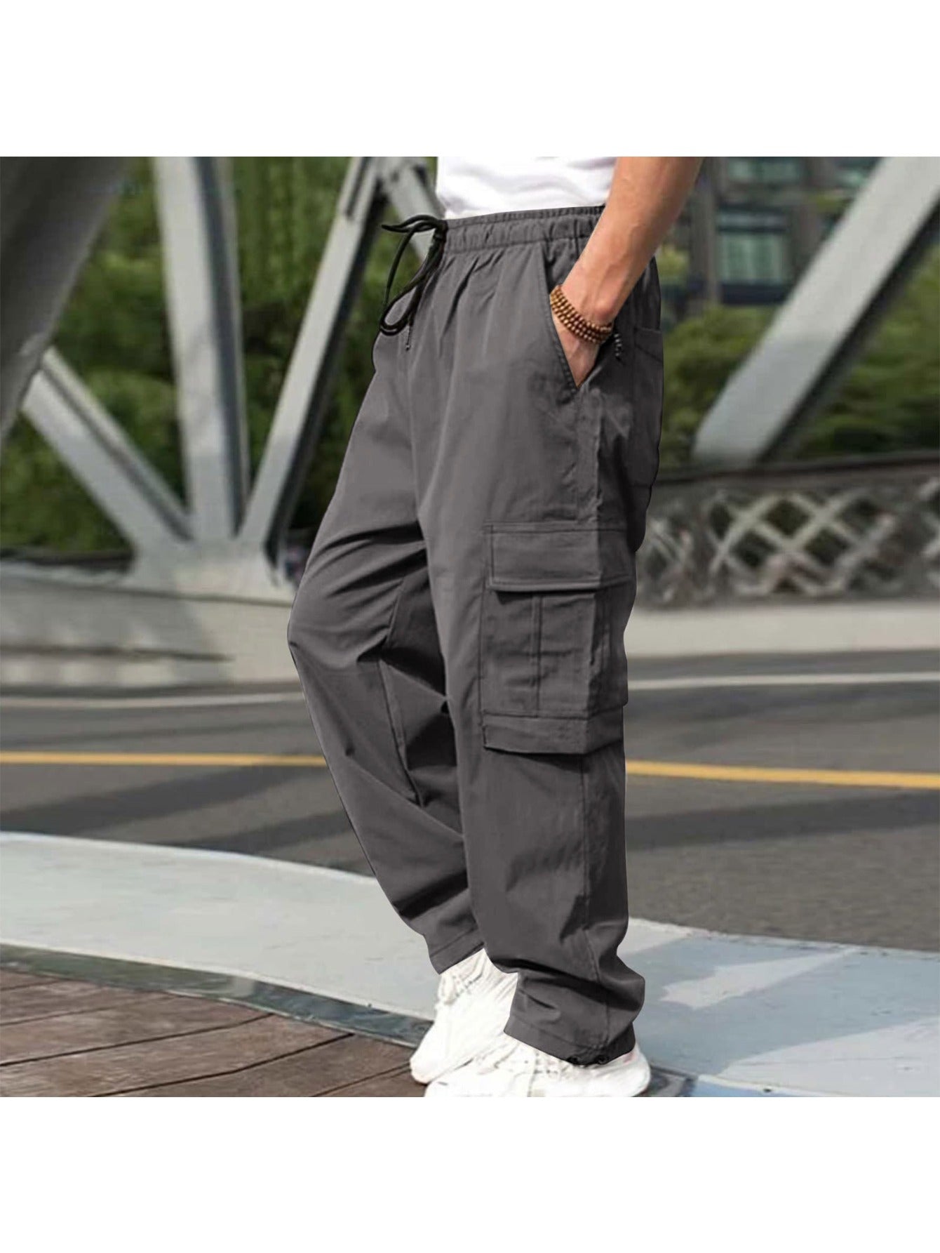 Baggy Men's Cargo Pants - Straight Leg Pocket Pants, Streetwear Utility Trousers, Casual Work Pants for Guys Who Love Pockets More Than Friends MIRAFASH