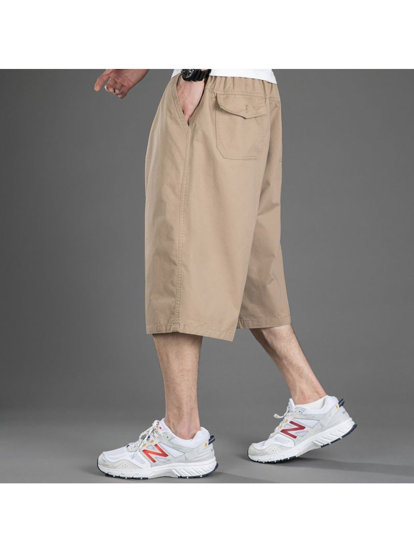 [Plus Size Cargo Shorts] Plus Size Men's Summer 3/4 Cargo Shorts | Loose Fit, Lightweight Workout Capris, Breathable Wide-Leg Casual Pants MIRAFASH