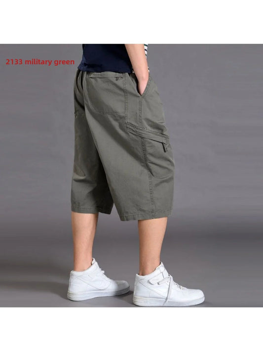 [Plus Size Cargo Shorts] Plus Size Men's Summer 3/4 Cargo Shorts | Loose Fit, Lightweight Workout Capris, Breathable Wide-Leg Casual Pants MIRAFASH