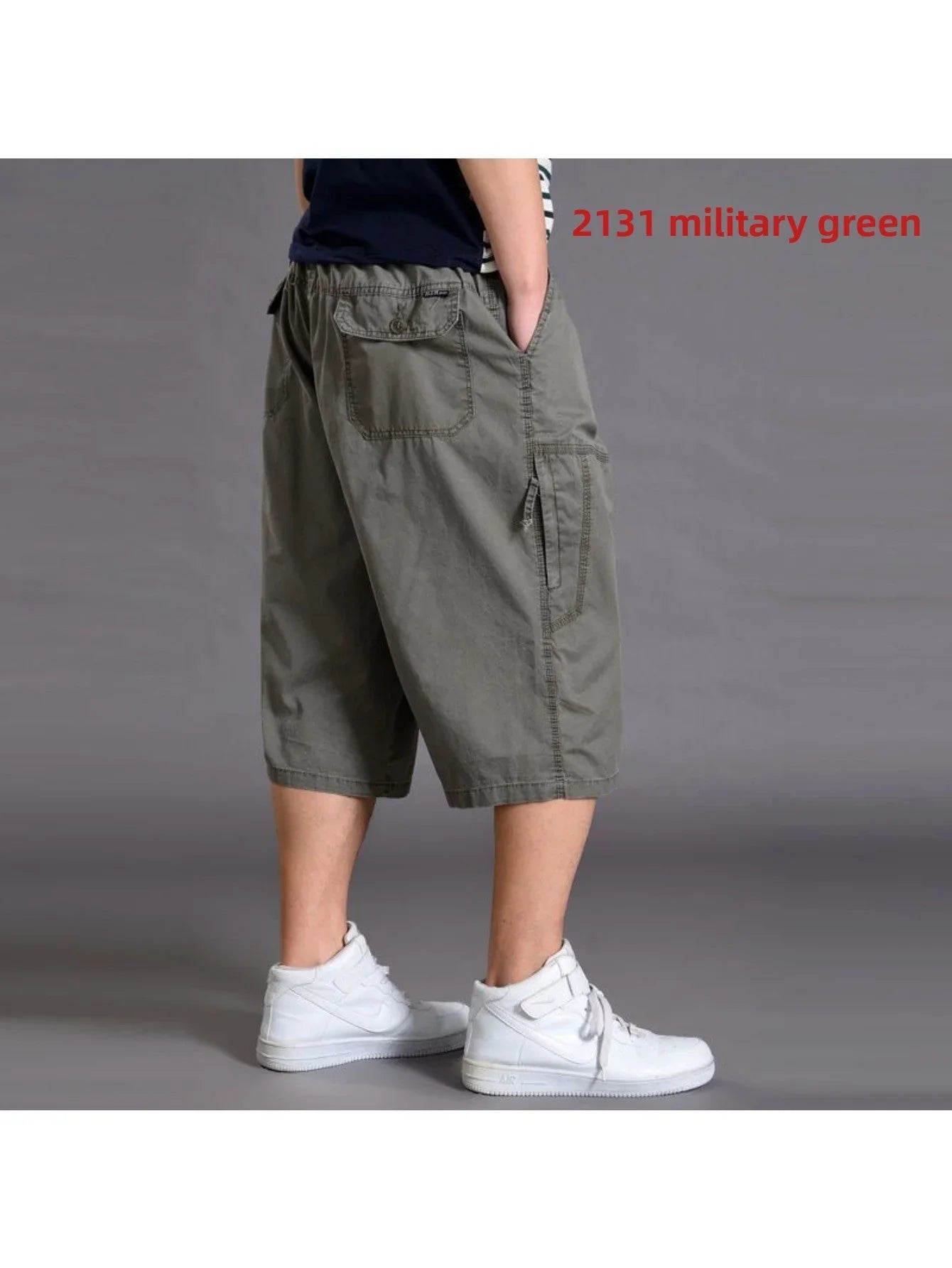 [Plus Size Cargo Shorts] Plus Size Men's Summer 3/4 Cargo Shorts | Loose Fit, Lightweight Workout Capris, Breathable Wide-Leg Casual Pants MIRAFASH