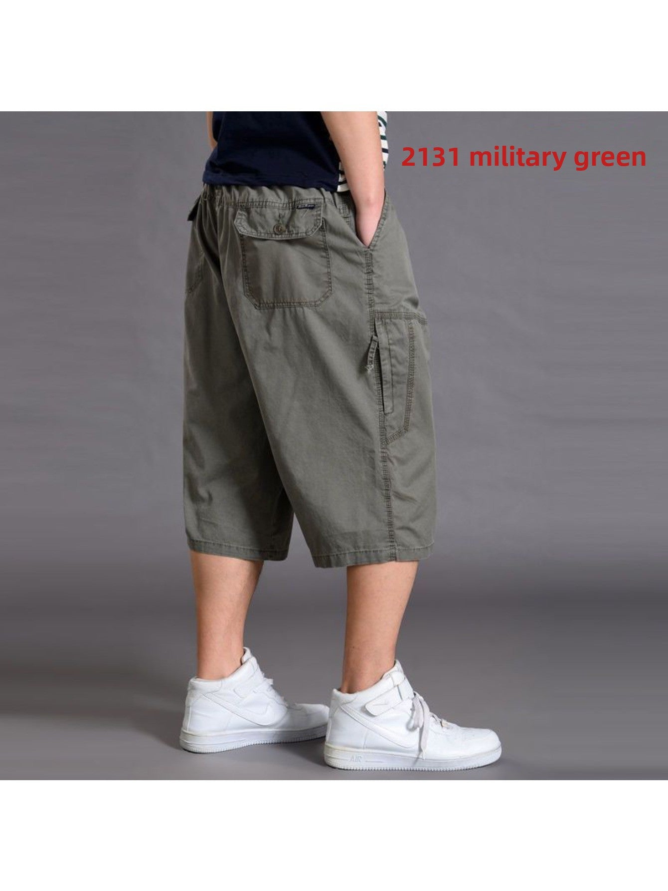 [Plus Size Cargo Shorts] Plus Size Men's Summer 3/4 Cargo Shorts | Loose Fit, Lightweight Workout Capris, Breathable Wide-Leg Casual Pants MIRAFASH