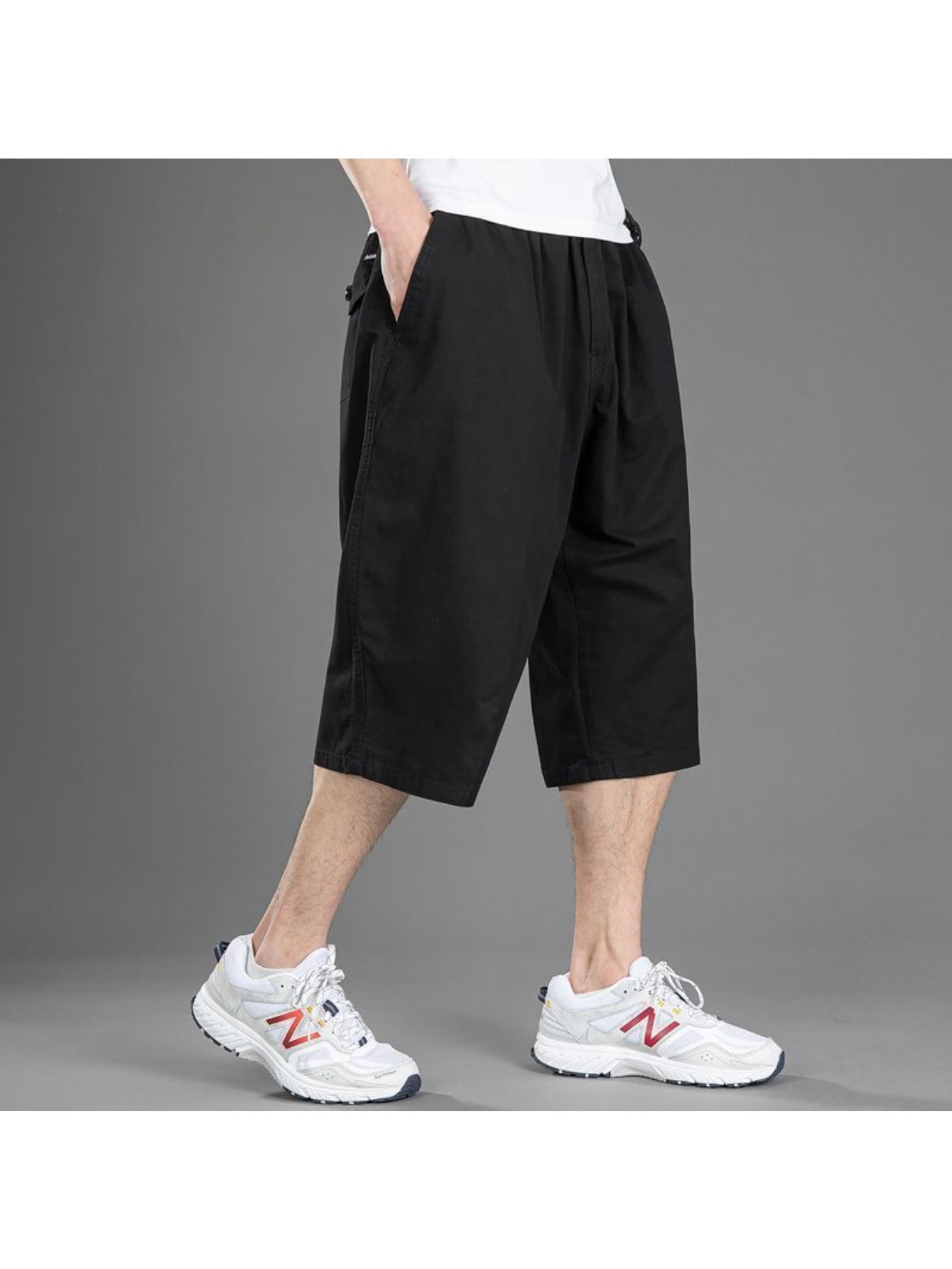 [Plus Size Cargo Shorts] Plus Size Men's Summer 3/4 Cargo Shorts | Loose Fit, Lightweight Workout Capris, Breathable Wide-Leg Casual Pants MIRAFASH