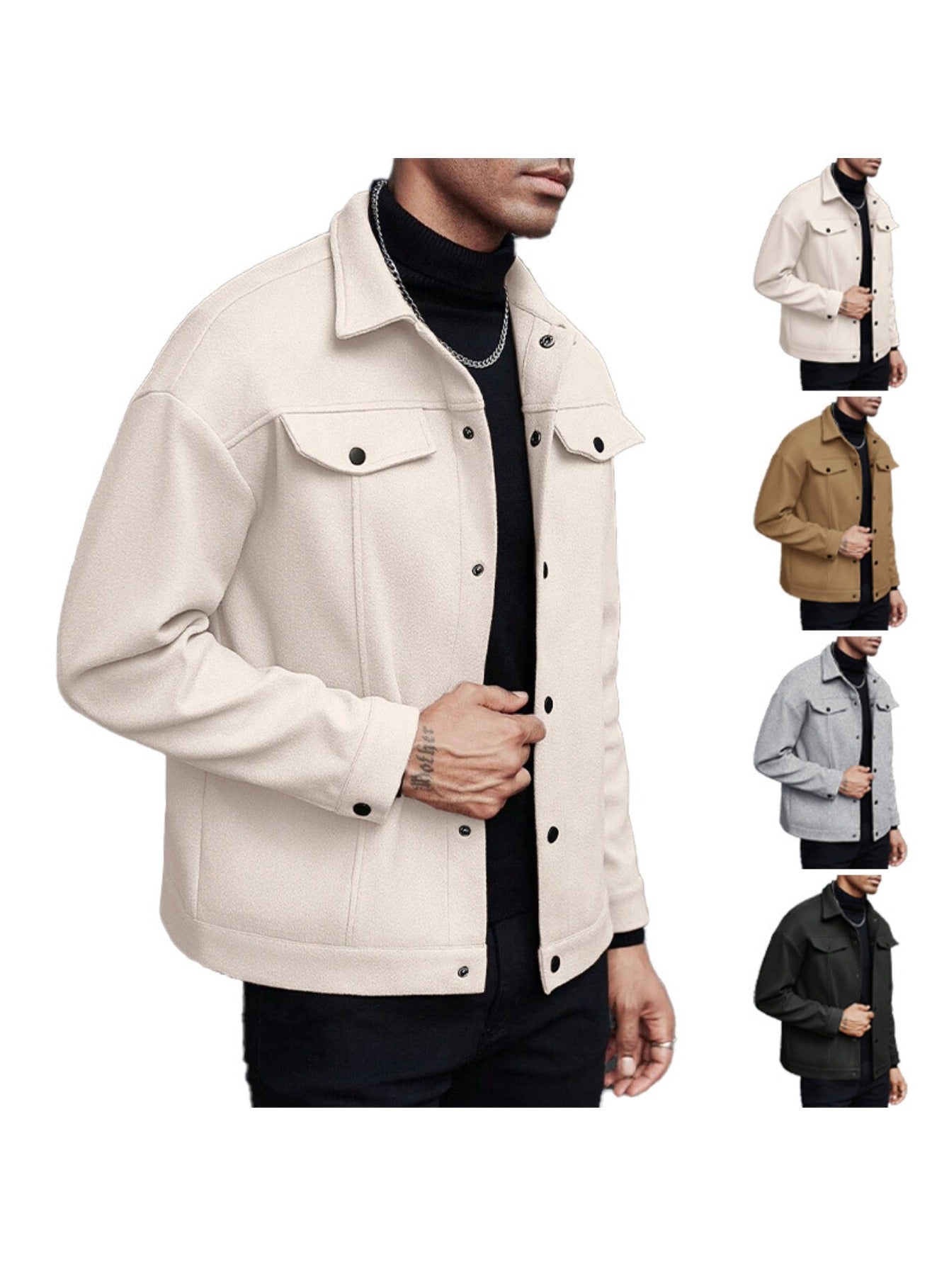 Men's Lapel Collar Jacket - Fall Winter Casual Sports Business Blazer Lightweight Windbreaker Outdoor Coat Slim Fit Zip Up Outerwear for Men MIRAFASH