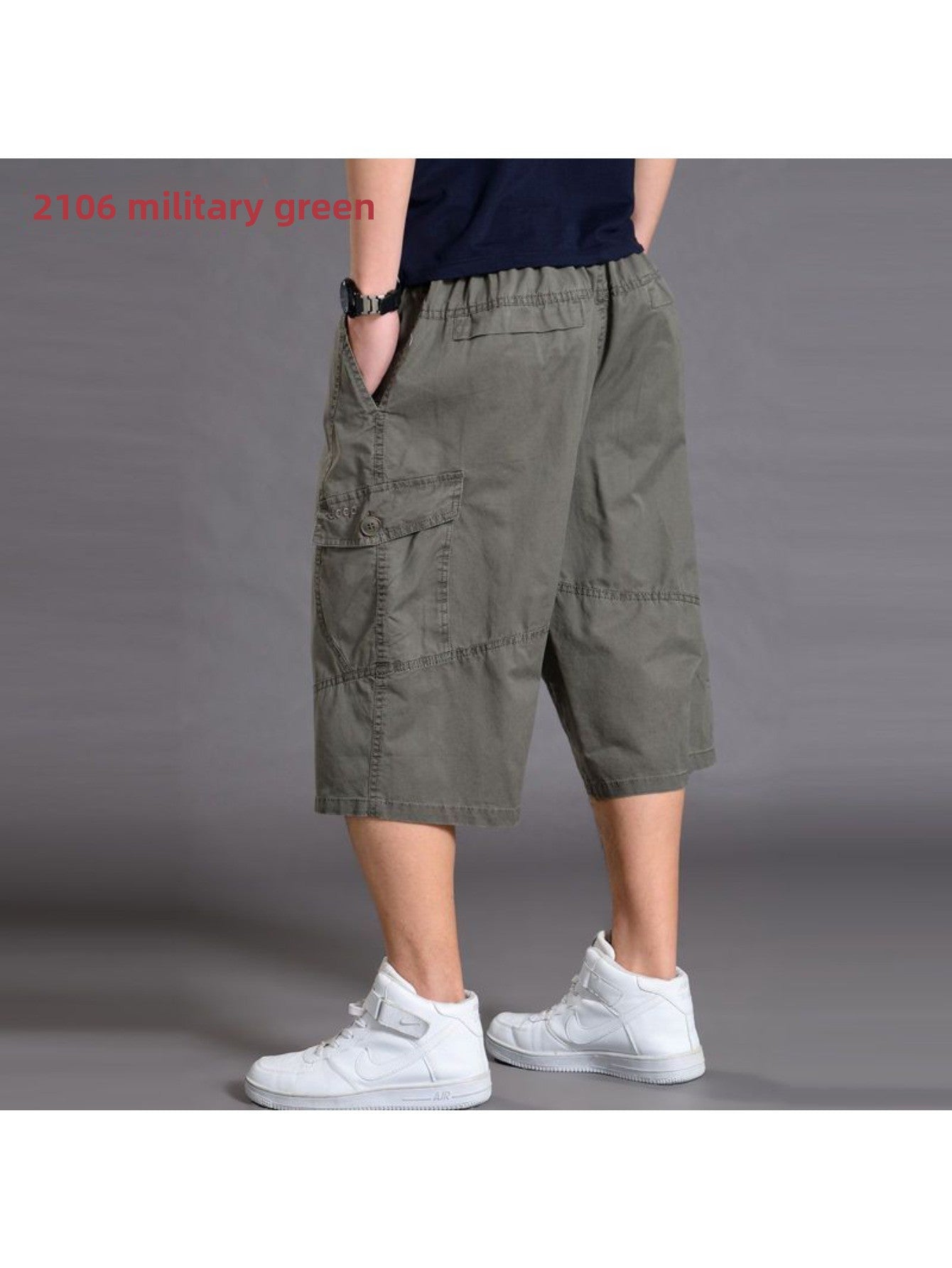 [Plus Size Cargo Shorts] Plus Size Men's Summer 3/4 Cargo Shorts | Loose Fit, Lightweight Workout Capris, Breathable Wide-Leg Casual Pants MIRAFASH