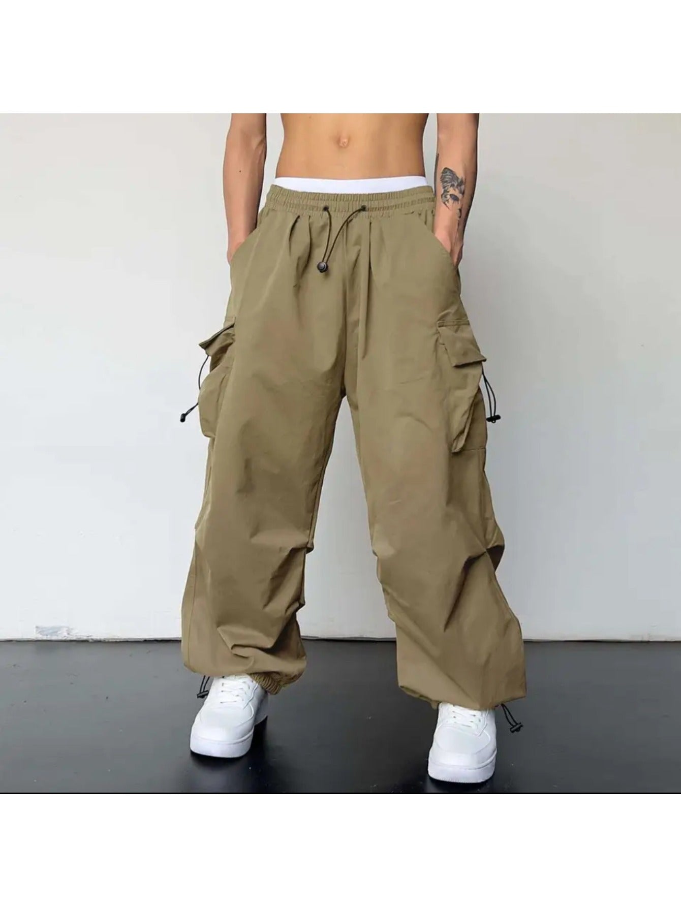 Men's Quick-Dry Cargo Pants - Summer Parachute Trousers, High-Waist Wide-Leg Casual Athletic Long Pants MIRAFASH
