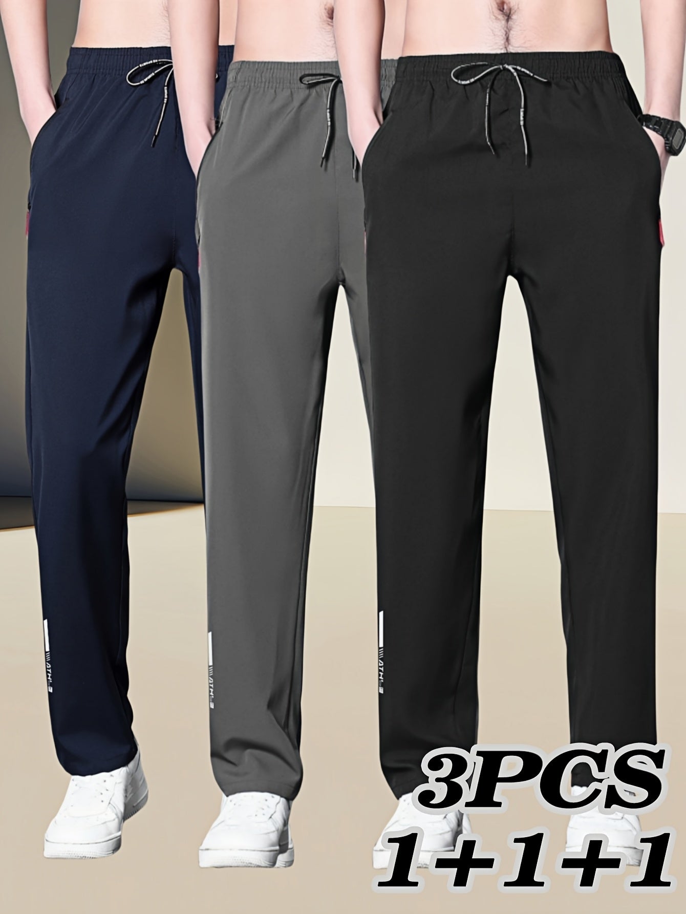 [Trendy Plus Size Pants] 3-Pack Plus Size Men's Casual Pants | Slight Stretch, Regular Fit with Zipper, Woven Print Athletic Trendy Trousers for Adults, Spring/Summer MIRAFASH