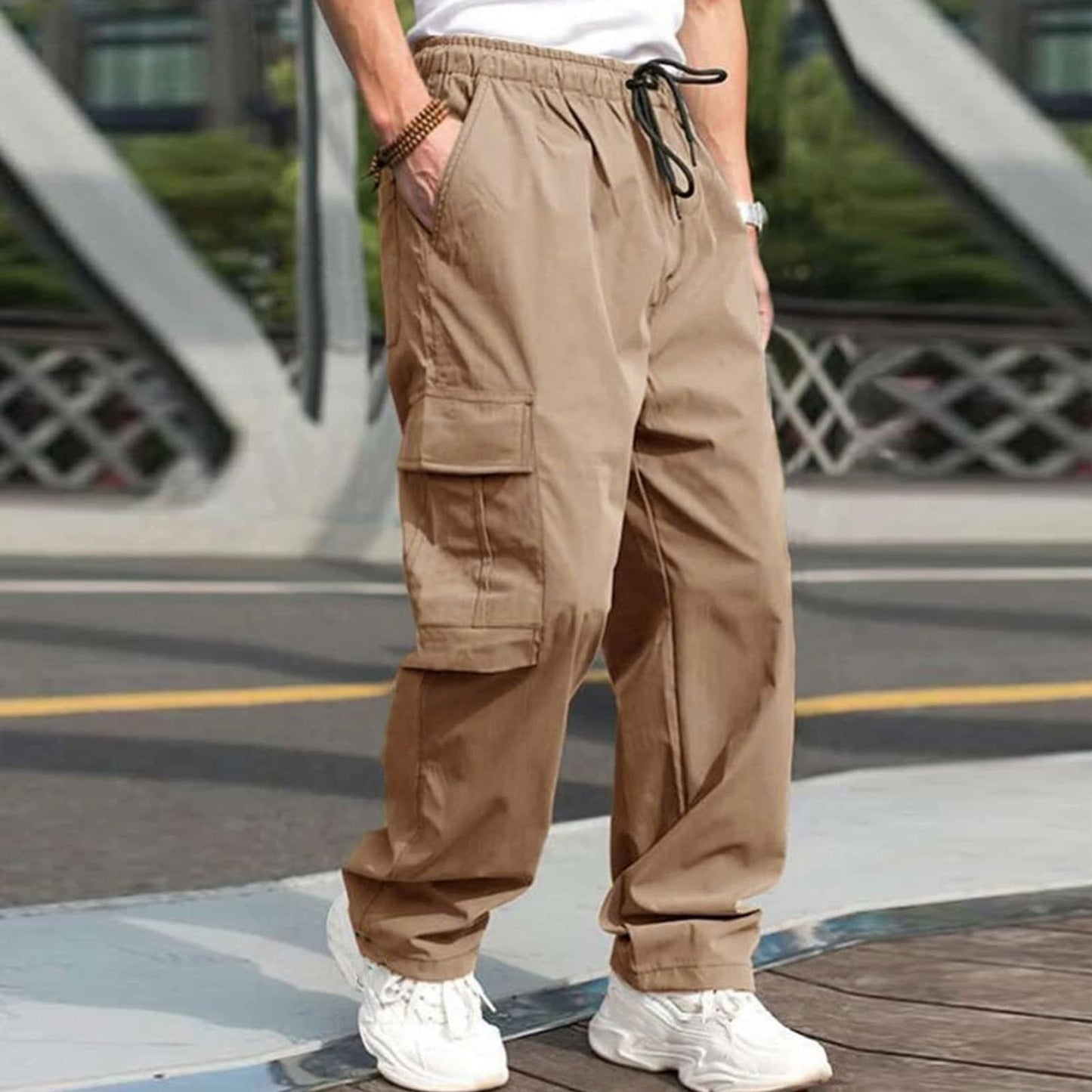 Baggy Men's Cargo Pants - Straight Leg Pocket Pants, Streetwear Utility Trousers, Casual Work Pants for Guys Who Love Pockets More Than Friends MIRAFASH